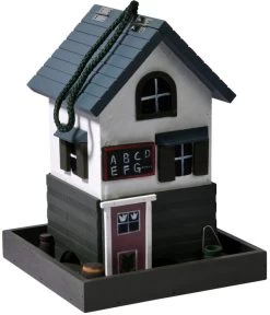 Dobar® Wildlife Vogelhaus School, Kiefer, Schwarz/weiß, Ca. B18/H23/T18 Cm -Freien Garten Geschäft 6689574 WE DE 001 DobarWVWesternVogelhausSchool