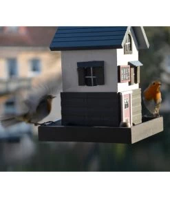 Dobar® Wildlife Vogelhaus School, Kiefer, Schwarz/weiß, Ca. B18/H23/T18 Cm -Freien Garten Geschäft 6689574 WE MO 003 DobarWVWesternVogelhausSchool