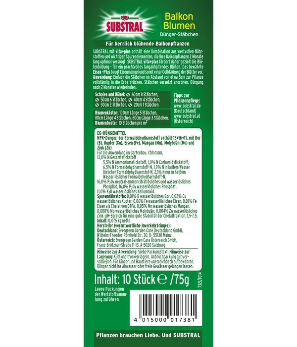 Substral® Düngestäbchen Für Balkonblumen, 10 Stk. 4 Substral® Düngestäbchen Für Balkonblumen, 10 Stk. – Bild 2