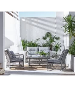 Dehner Geflechtlounge Santos, 4-teilig -Freien Garten Geschäft 6875074 WE MO 001 LoungeSantosNEU